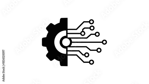 Technology Gear Circuit Icon Illustration – Digital Engineering Automation Symbol