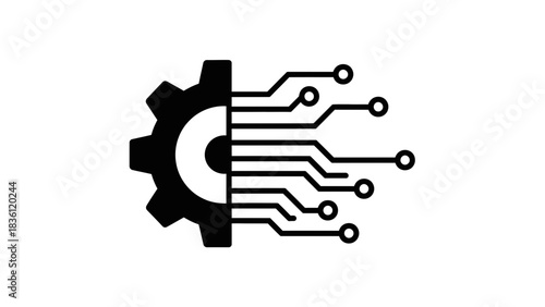 Technology Gear Circuit Icon Illustration – Digital Engineering Automation Symbol