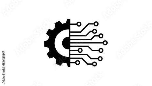 Technology Gear Circuit Icon Illustration – Digital Engineering Automation Symbol