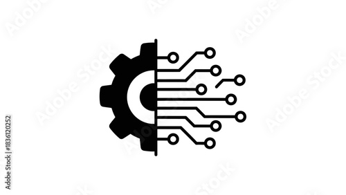Technology Gear Circuit Icon Illustration – Digital Engineering Automation Symbol