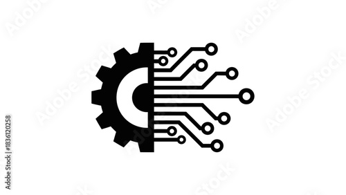 Technology Gear Circuit Icon Illustration – Digital Engineering Automation Symbol