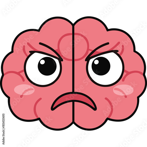 Cartoon Brain With Angry Face Pink And White Colors On Black Background Expressing Frustration And Negative Emotion