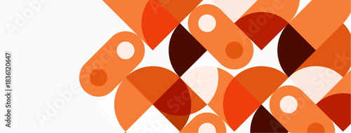 Abstract geometric pattern. Orange, brown circles overlap white background. Modern design, simple shapes create visual texture.