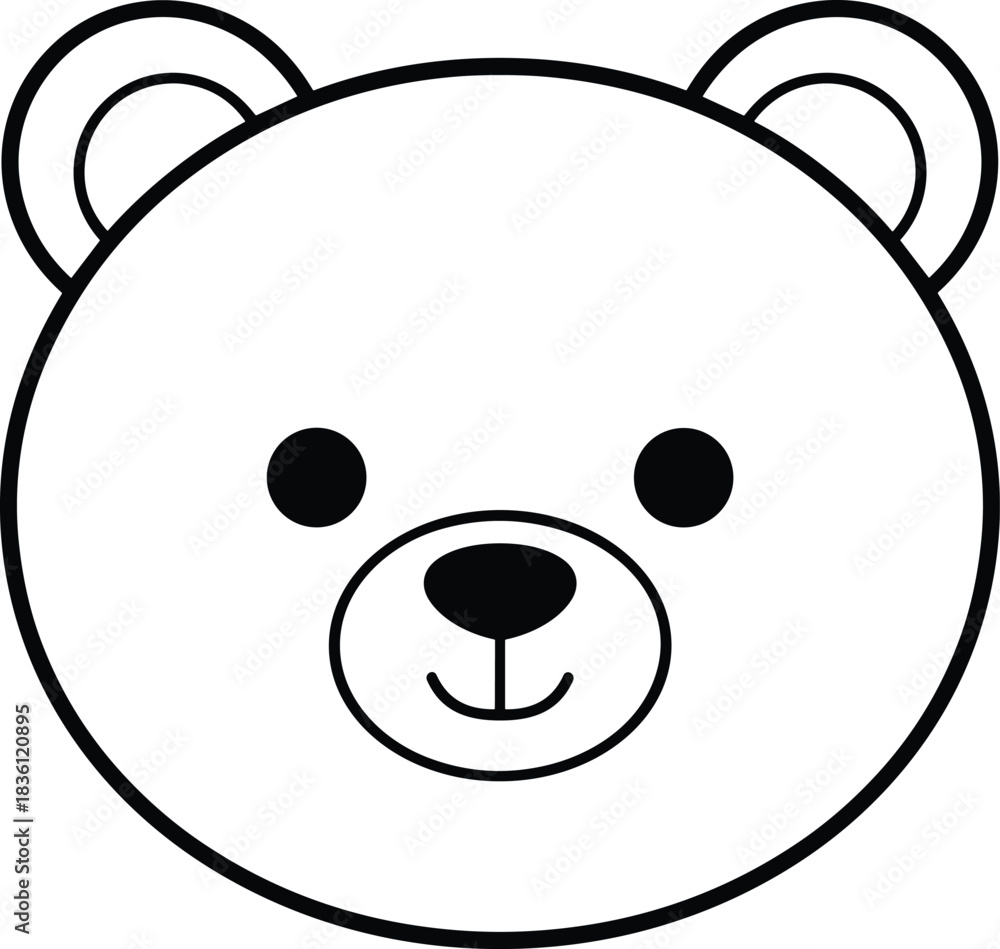 Obraz premium Black and white teddy bear face outline vector