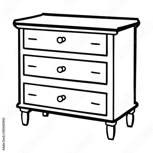 Isolated antique wooden chest of drawers and classic furniture set for interior home bedroom design and storage