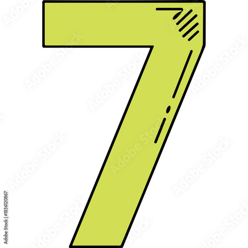 Bold Yellow Number Seven Graphic With Diagonal Hatching Detail On Black Background Simple Abstract Design For Numerals And Counting Concepts