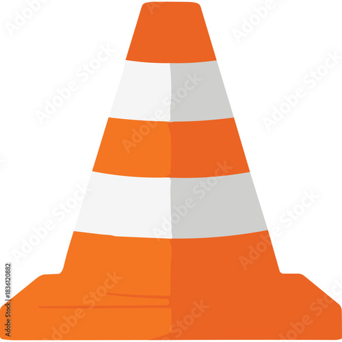 Bright Orange And White Striped Traffic Cone For Road Safety And Construction Zones With A Wide Base And Tapered Top On A Clean Black Background.