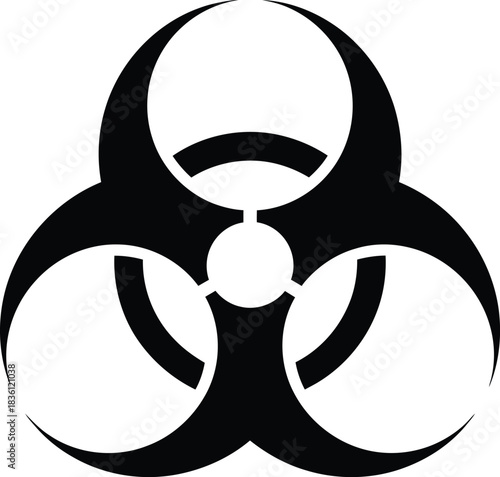 Black and white biohazard symbol icon representing biological danger, infectious material, or toxic substance