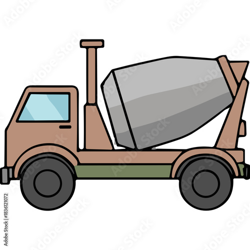 Brown Cement Mixer Truck With Gray Drum And Black Wheels On A Transparent Background