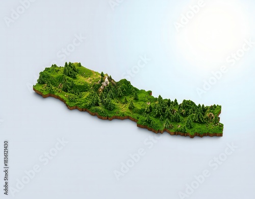 Minimalist 3D map of Nepal, Nepal's islands.