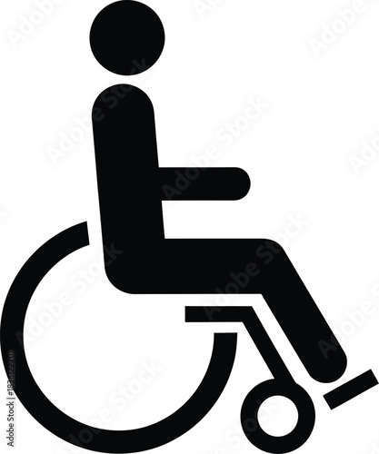 Black silhouette icon of a person in a wheelchair representing accessibility and disability access
