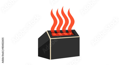 A black rectangular heating device emitting red wavy heat lines on a white background.