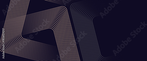 Abstract elegant black background with shiny gold geometric lines. Modern gold diagonal rounded lines pattern.Horizontal banner template. Suitable for covers, posters, presentations, vectors