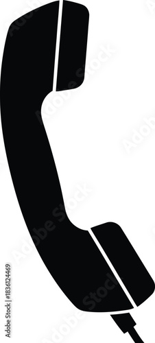 Black silhouette icon of a classic telephone handset receiver with a cord dangling down