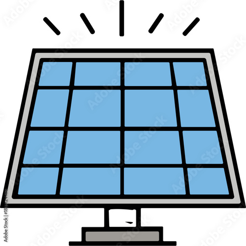 Clean Blue Solar Panel Structure with Gray Base and Black Frame on White Background Simple Flat Design Illustration