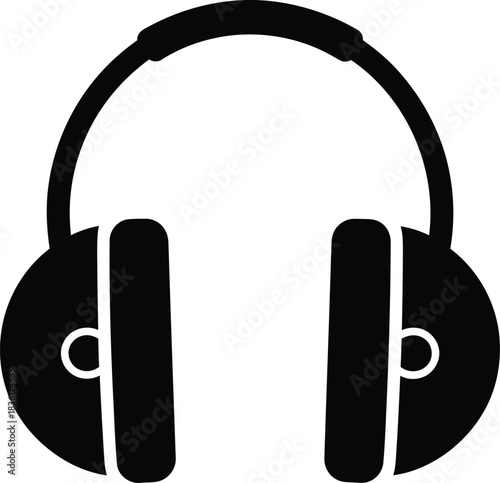 Simple black and white icon or silhouette of overear studio headphone, perfect for music, audio, or sound related concepts