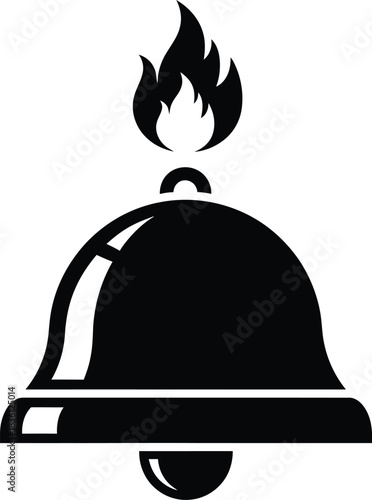 Black silhouette icon of a ringing bell with a flame on top, symbolizing alarm, warning, or important notification