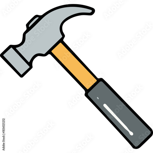 Claw Hammer Tool with Grey Metal Head and Yellow Handle Isolated on Black Background