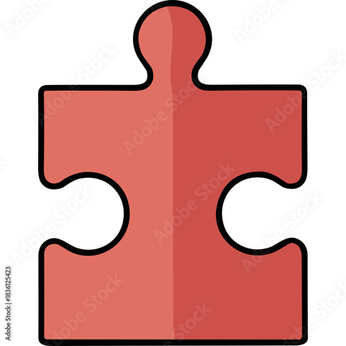 Close up of a single red puzzle piece with two circular indentations against a plain black background symbolizing connection and problem solving in a conceptual graphic illustration