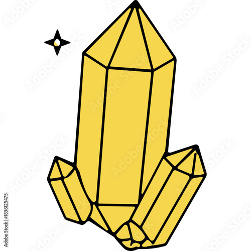 Cluster Of Yellow Citrine Quartz Crystals With Sharp Facets Against A Stark Black Background