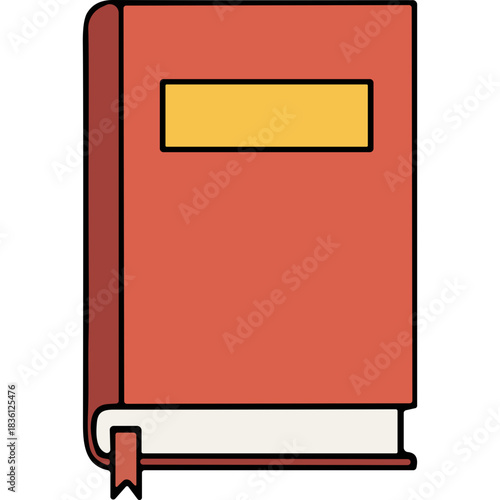 Closed Hardcover Book With Red Cover Yellow Label And White Pages On Black Background Simple Flat Illustration