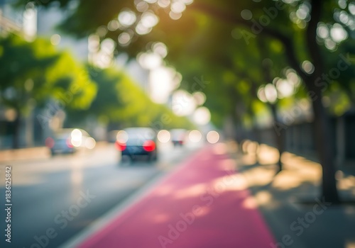 Abstract blurred city street with moving cars and vibrant bokeh