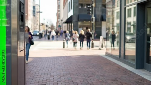 Wallpaper Mural Digital sign mockup with green screen displayed on a busy city street, perfect for advertising. Torontodigital.ca