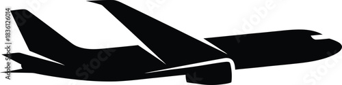 Black silhouette icon of a commercial passenger airplane in flight