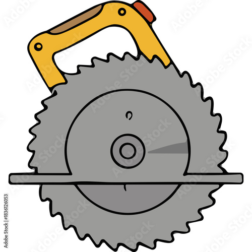 Circular Saw Blade With Yellow Handle and Metal Guard Isolated on White Background Detailed Illustration of a Power Tool for Woodworking Construction and DIY Projects