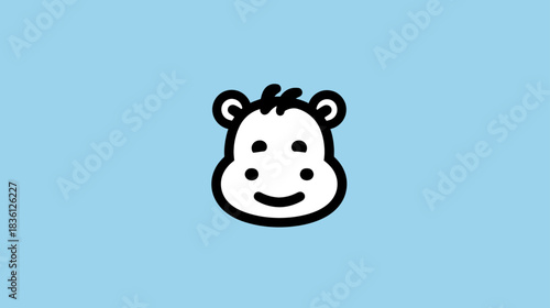 Cute cartoon animal face illustration with a happy smile on a light blue background, simple vector graphic.