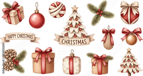 Vector Illustration Artwork Cozy Christmas Holiday Decoration Elements Collection