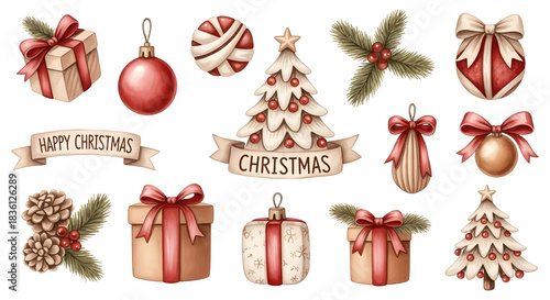 Cozy Christmas Holiday Decoration Elements Collection