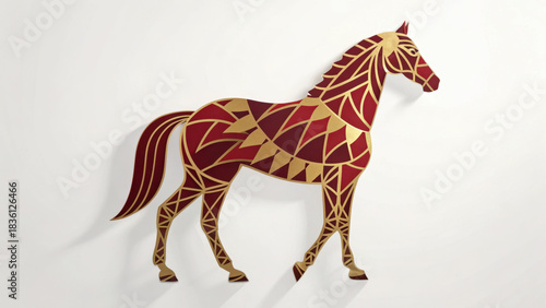 Lunar new year 2026 illustration. Modern flat style horse illustration with geometric patterns in red and gold, creating crisp and elegant design