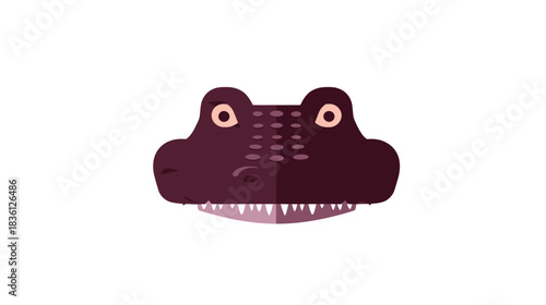 Flat design stylized alligator head illustration. Cartoon crocodile face with open mouth and visible teeth on a white background, vector graphic.