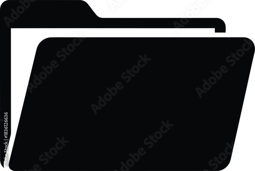 Black and white simple icon representing an open file folder, a common symbol for document storage, data organization, and digital archive management