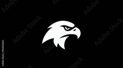 Striking white eagle head illustration with intense gaze on a black background, symbolizing power, strength, and freedom