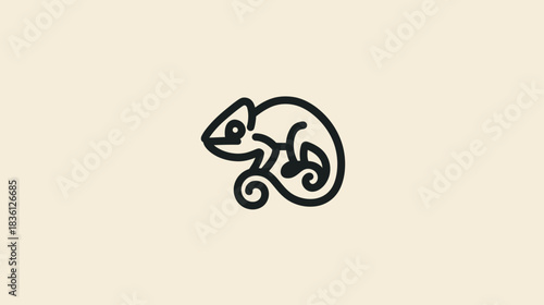 Modern Minimalist Chameleon Outline Icon Vector Illustration. Stylized Reptile Animal Graphic Logo Design Element.