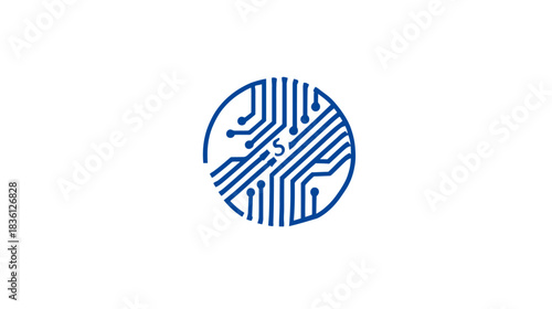 Abstract Circular Circuit Board Pattern Icon. Digital Technology, Electronics, Data Connection, and Futuristic Design Element.