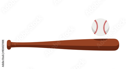 A wooden baseball bat and a baseball on a white background, ready for a game or practice session.