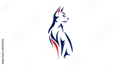 Sleek stylized fox or wolf graphic illustration with dynamic blue and red abstract design elements
