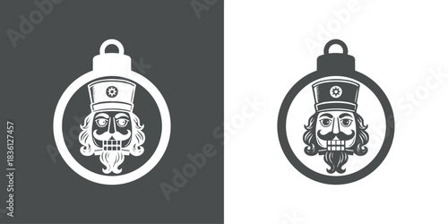 Tiempo de Navidad. Logo con silueta de bola de navidad con cabeza de muñeco de cascanueces para tarjetas y felicitaciones