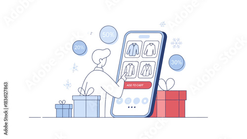  Online Holiday Gift Shopping on Smartphone – Christmas E‑commerce Illustration