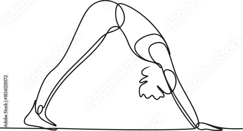 Continuous Line Art Illustration of a Figure Bending Forward in a Yoga Stretch in Soft Hand Drawn Contour