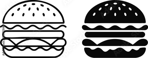 Hamburger Icon Set, Fast Food Meal Icon, Burger Outline and Solid Graphic, Cheeseburger Symbol, Menu Food Item Icon, silhouette, vector, illustration