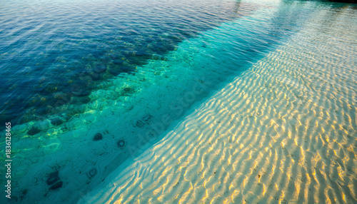 Crystal Clear Lagoon with Sunlit Sand Ripples and Turquoise Water Gradient