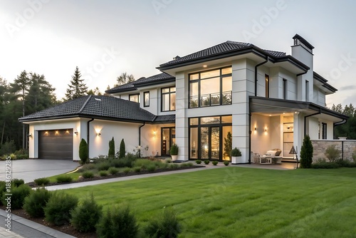 Wallpaper Mural Large house with a white roof and a black garage door Torontodigital.ca