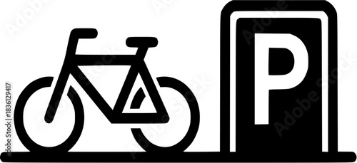 Bicycle Parking Sign in Black Silhouette