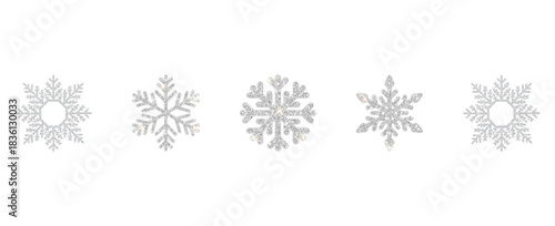 Silver Glitter Snowflakes Border – Seamless Winter Decoration Line Art on Transparent Background Illustration Vector. Ideal for winter designs, holiday marketing materials, product packaging, greeting
