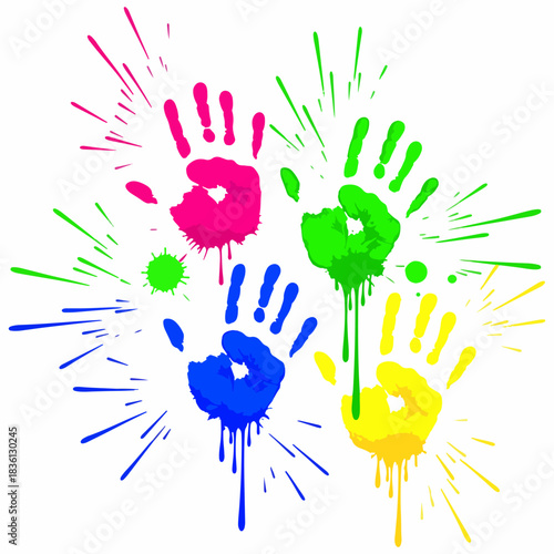 Vibrant Holi handprints