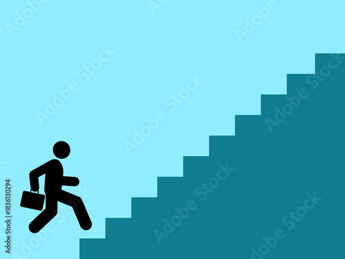 Businessman with suitcase climbing the stairs, Starting a new job, concept for business. Flat vector illustration design